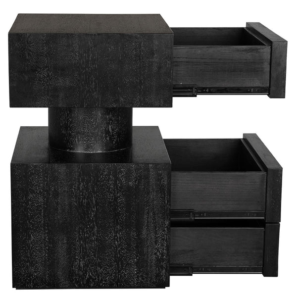 Noir Kingston Side Table - Modern Black Walnut Accent with Geometric Drawers for Stylish Storage Solutions GTAB9023BKW