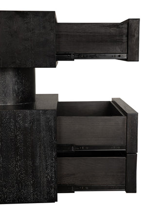 Noir Kingston Side Table - Modern Black Walnut Accent with Geometric Drawers for Stylish Storage Solutions GTAB9023BKW
