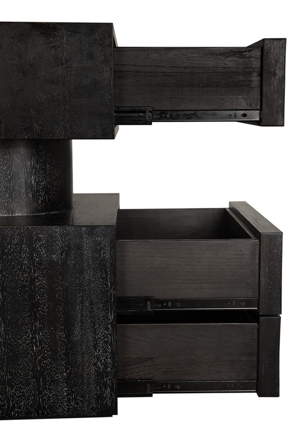 Noir Kingston Side Table - Modern Black Walnut Accent with Geometric Drawers for Stylish Storage Solutions GTAB9023BKW
