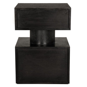 Noir Kingston Side Table - Modern Black Walnut Accent with Geometric Drawers for Stylish Storage Solutions GTAB9023BKW