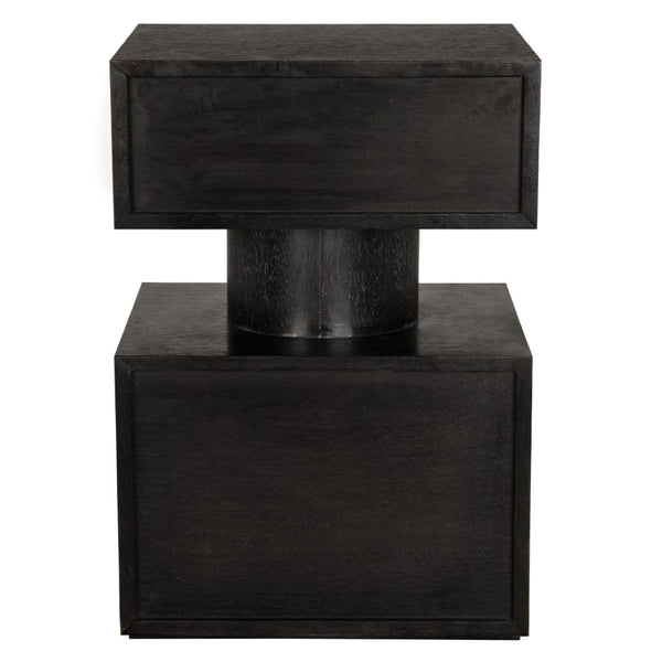Noir Kingston Side Table - Modern Black Walnut Accent with Geometric Drawers for Stylish Storage Solutions GTAB9023BKW