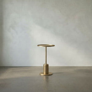 Kurtz Brass Iron Pedestal Side Table Sculptural Tray Top for Modern Living Spaces
