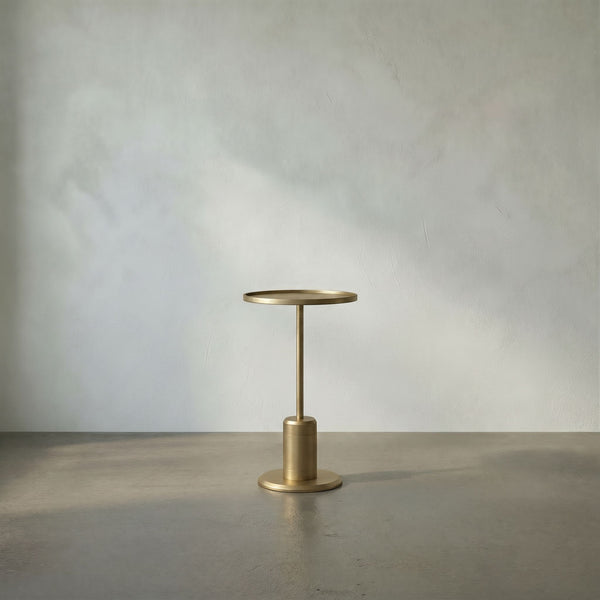Kurtz Brass Iron Pedestal Side Table Sculptural Tray Top for Modern Living Spaces