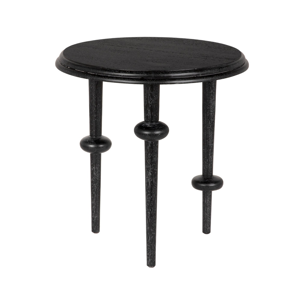 Noir Foster Round Side Table with Turned Legs and Sculptural Folk Modern Living Room Appeal Black Walnut GTAB9035BKW