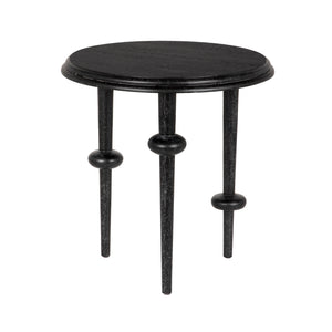 Noir Foster Round Side Table with Turned Legs and Sculptural Folk Modern Living Room Appeal Black Walnut GTAB9035BKW