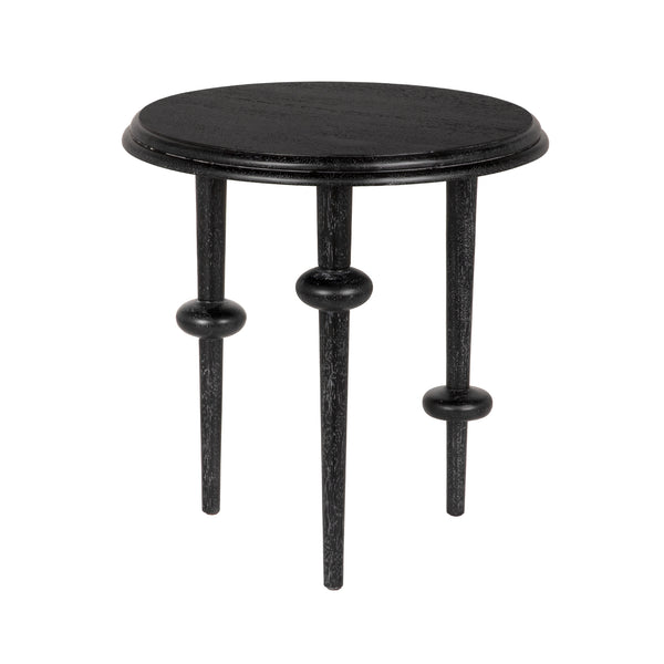 Noir Foster Round Side Table with Turned Legs and Sculptural Folk Modern Living Room Appeal Black Walnut GTAB9035BKW