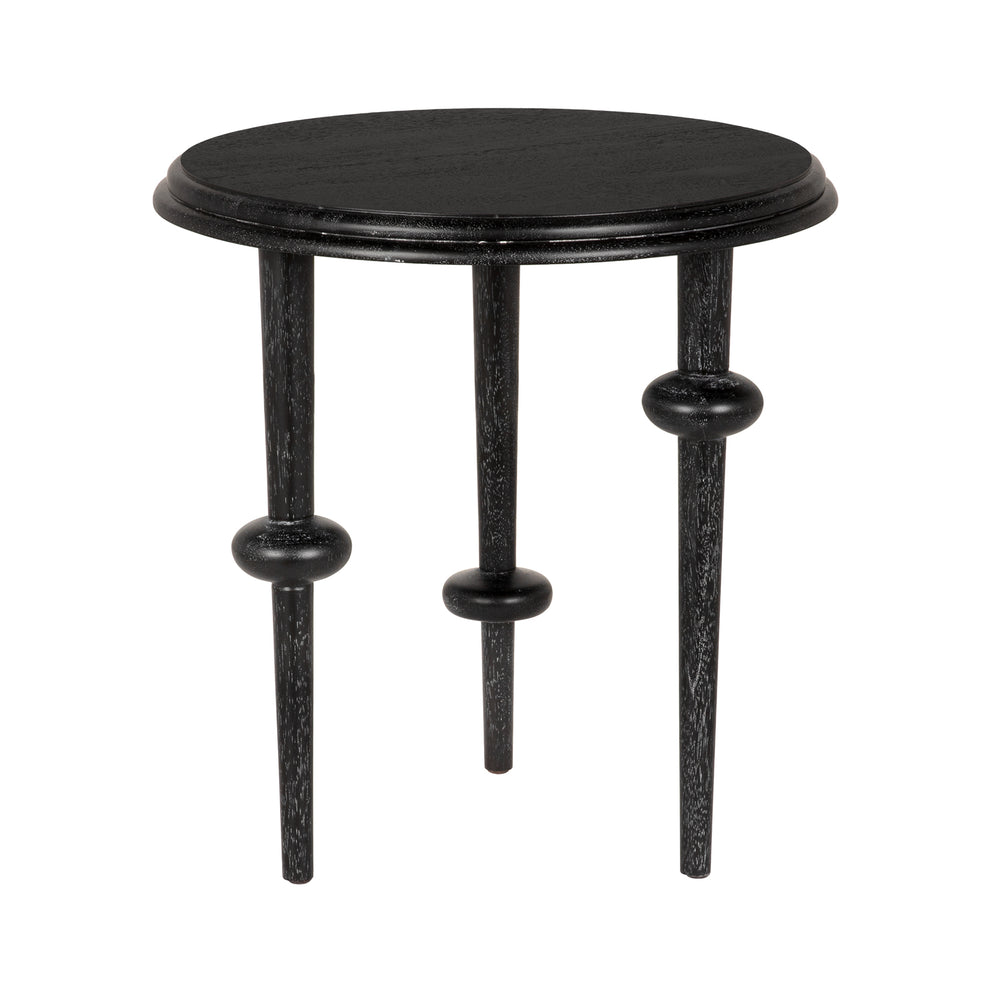 Noir Foster Round Side Table with Turned Legs and Sculptural Folk Modern Living Room Appeal Black Walnut GTAB9035BKW