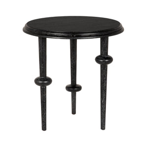 Foster Round Side Table with Turned Legs and Sculptural Folk Modern Living Room Appeal