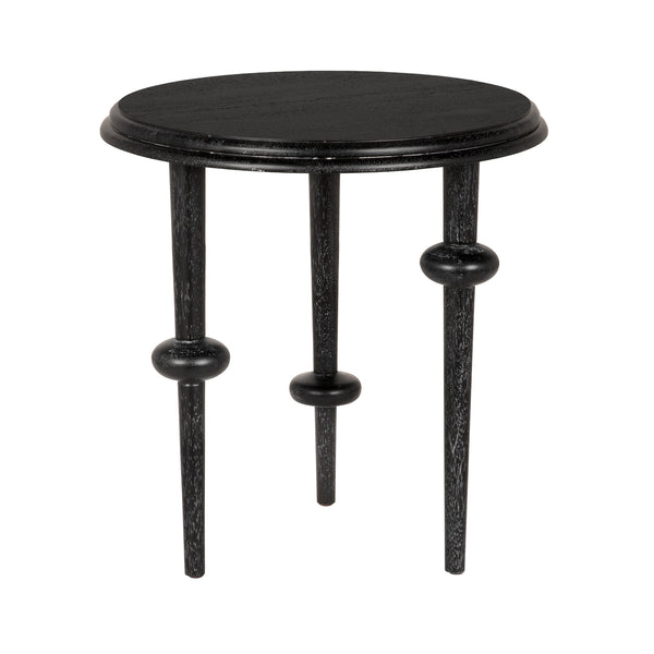 Foster Round Side Table with Turned Legs and Sculptural Folk Modern Living Room Appeal