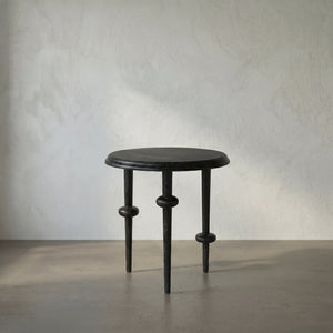 Foster Round Side Table with Turned Legs and Sculptural Folk Modern Living Room Appeal