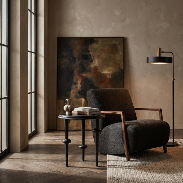 Foster Round Side Table with Turned Legs and Sculptural Folk Modern Living Room Appeal