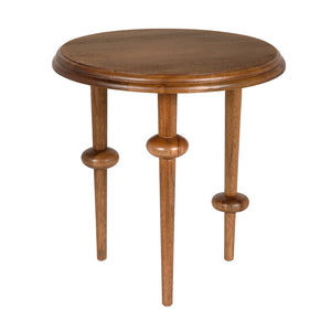 Foster Round Side Table with Turned Legs and Sculptural Folk Modern Living Room Appeal