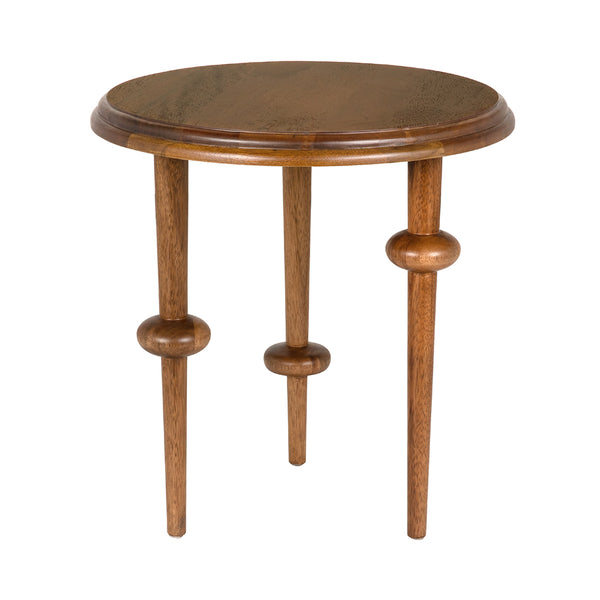 Foster Round Side Table with Turned Legs and Sculptural Folk Modern Living Room Appeal