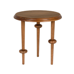 Foster Round Side Table with Turned Legs and Sculptural Folk Modern Living Room Appeal