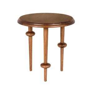 Foster Round Side Table with Turned Legs and Sculptural Folk Modern Living Room Appeal