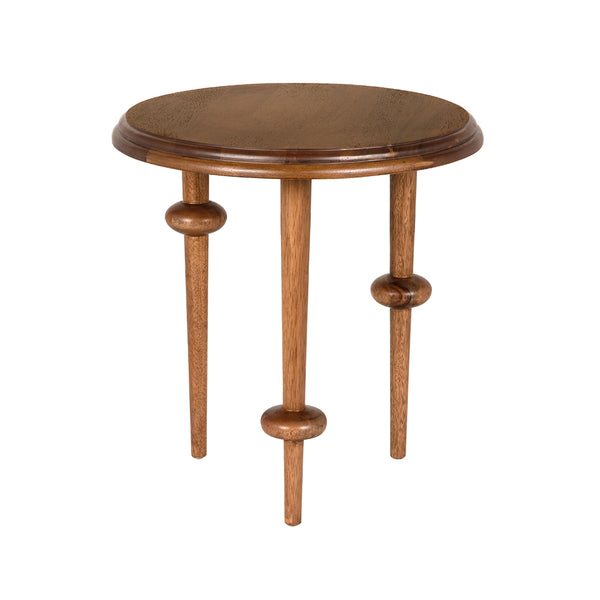 Foster Round Side Table with Turned Legs and Sculptural Folk Modern Living Room Appeal