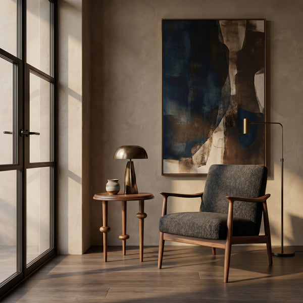 Foster Round Side Table with Turned Legs and Sculptural Folk Modern Living Room Appeal