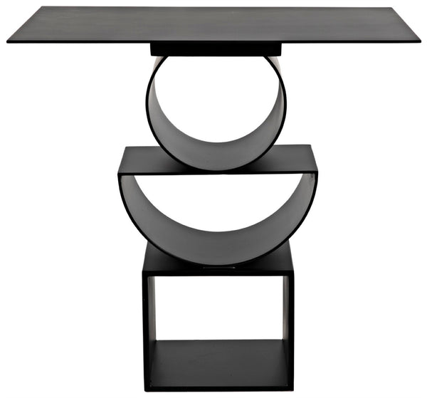 Noir Shape Modern Side Table - Black Iron Accent Piece with Minimalist Design for Living Room & Office GTAB908MTB