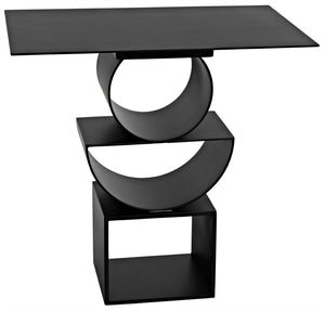 Noir Shape Modern Side Table - Black Iron Accent Piece with Minimalist Design for Living Room & Office GTAB908MTB