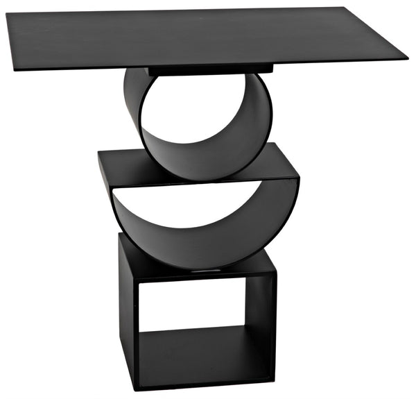 Noir Shape Modern Side Table - Black Iron Accent Piece with Minimalist Design for Living Room & Office GTAB908MTB