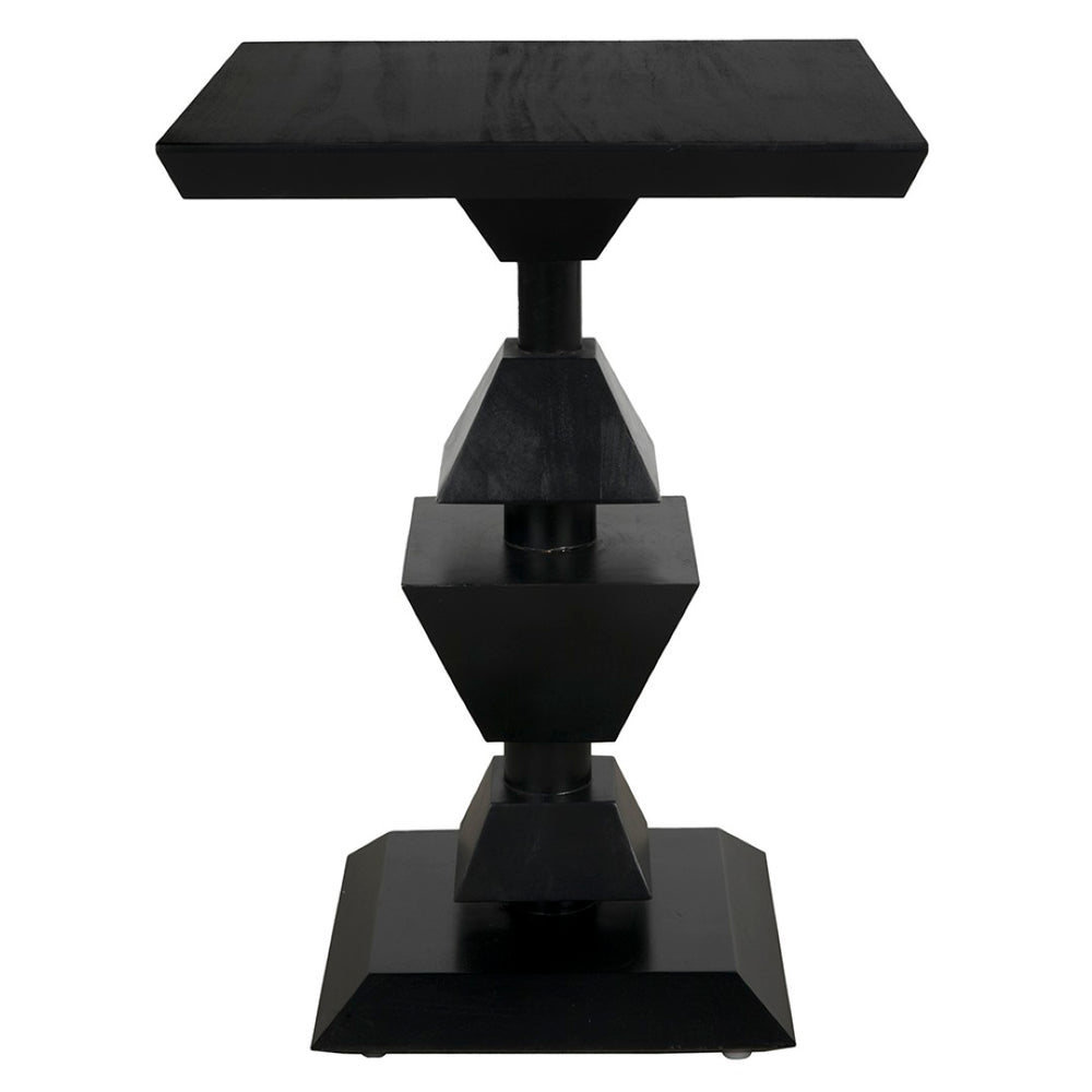 Noir Majesty Side Table – Hand-Carved Mahogany with Bold Geometric Legs and Hand-Rubbed Black Finish GTAB918HB