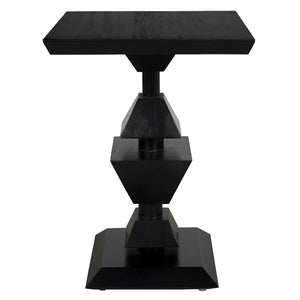 Noir Majesty Side Table – Hand-Carved Mahogany with Bold Geometric Legs and Hand-Rubbed Black Finish GTAB918HB