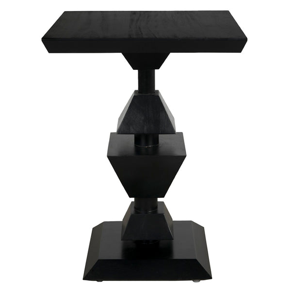 Noir Majesty Side Table – Hand-Carved Mahogany with Bold Geometric Legs and Hand-Rubbed Black Finish GTAB918HB