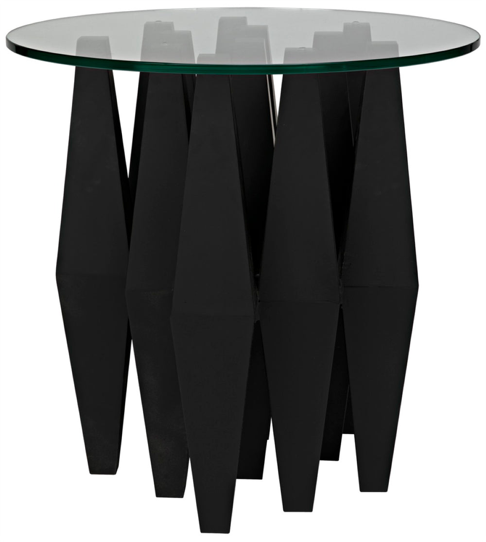 Noir Soldier Side Table - Modern Black Iron Accent with Glass Top, Ideal for Living Room & Bedroom Decor GTAB936MTB