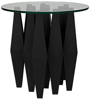 Noir Soldier Side Table - Modern Black Iron Accent with Glass Top, Ideal for Living Room & Bedroom Decor GTAB936MTB