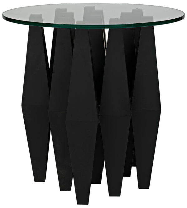 Noir Soldier Side Table - Modern Black Iron Accent with Glass Top, Ideal for Living Room & Bedroom Decor GTAB936MTB