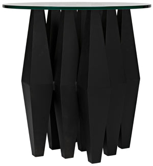 Noir Soldier Side Table - Modern Black Iron Accent with Glass Top, Ideal for Living Room & Bedroom Decor GTAB936MTB