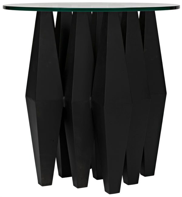 Noir Soldier Side Table - Modern Black Iron Accent with Glass Top, Ideal for Living Room & Bedroom Decor GTAB936MTB