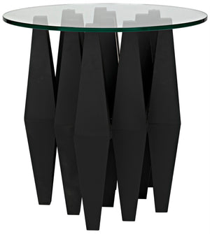 Noir Soldier Side Table - Modern Black Iron Accent with Glass Top, Ideal for Living Room & Bedroom Decor GTAB936MTB