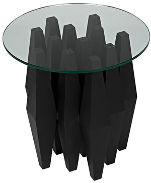 Noir Soldier Side Table - Modern Black Iron Accent with Glass Top, Ideal for Living Room & Bedroom Decor GTAB936MTB