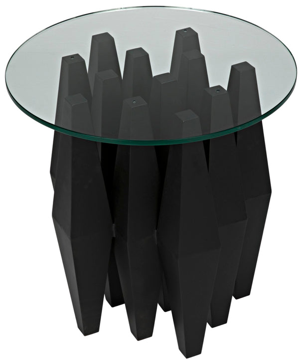 Noir Soldier Side Table - Modern Black Iron Accent with Glass Top, Ideal for Living Room & Bedroom Decor GTAB936MTB