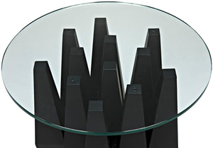 Noir Soldier Side Table - Modern Black Iron Accent with Glass Top, Ideal for Living Room & Bedroom Decor GTAB936MTB