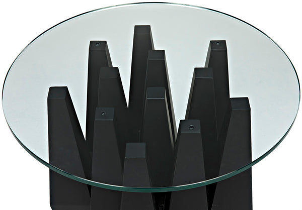 Noir Soldier Side Table - Modern Black Iron Accent with Glass Top, Ideal for Living Room & Bedroom Decor GTAB936MTB