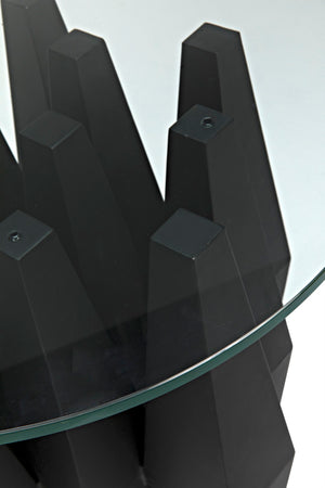 Noir Soldier Side Table - Modern Black Iron Accent with Glass Top, Ideal for Living Room & Bedroom Decor GTAB936MTB