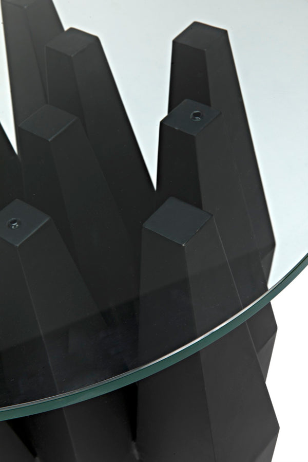 Noir Soldier Side Table - Modern Black Iron Accent with Glass Top, Ideal for Living Room & Bedroom Decor GTAB936MTB