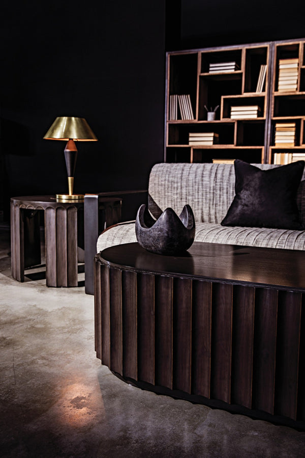 Noir Fluted Side Table - Elegant Fluted Design with Pale Finish & Light Brown Trim for Stylish Decor GTAB951P