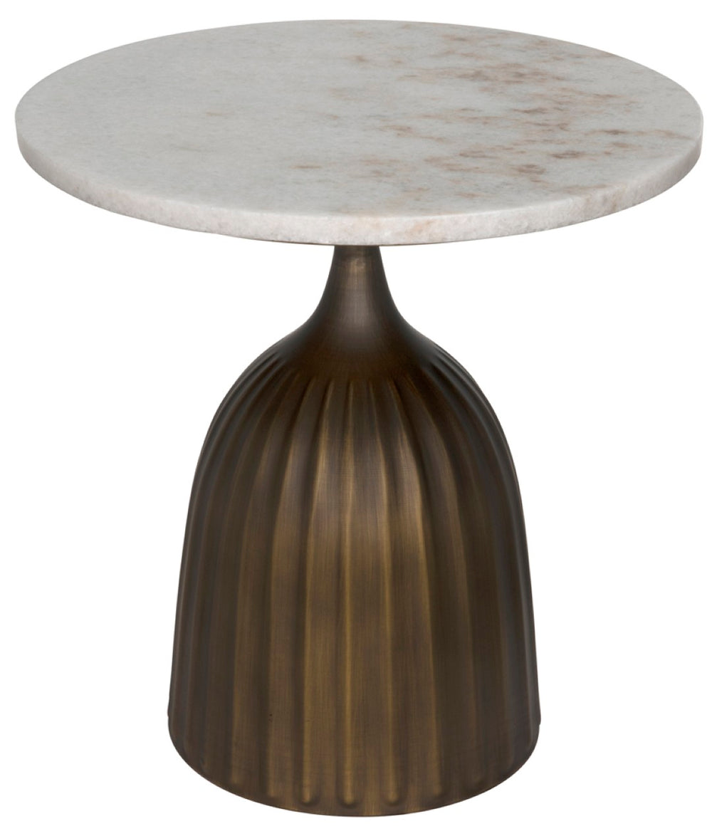 Noir Samuel Side Table - Artisan-Crafted Aged Brass Accent Table with Elegant White Marble Top GTAB984AB