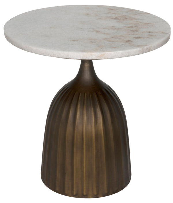 Noir Samuel Side Table - Artisan-Crafted Aged Brass Accent Table with Elegant White Marble Top GTAB984AB