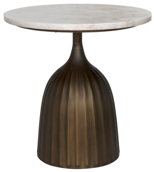 Noir Samuel Side Table - Artisan-Crafted Aged Brass Accent Table with Elegant White Marble Top GTAB984AB