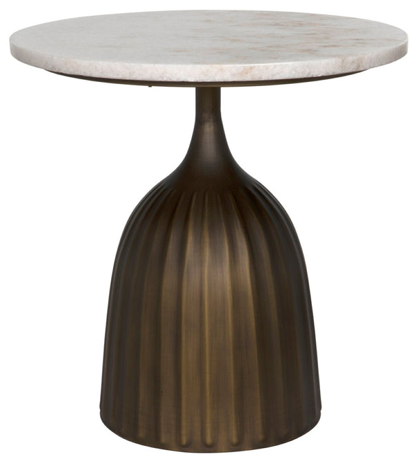Noir Samuel Side Table - Artisan-Crafted Aged Brass Accent Table with Elegant White Marble Top GTAB984AB