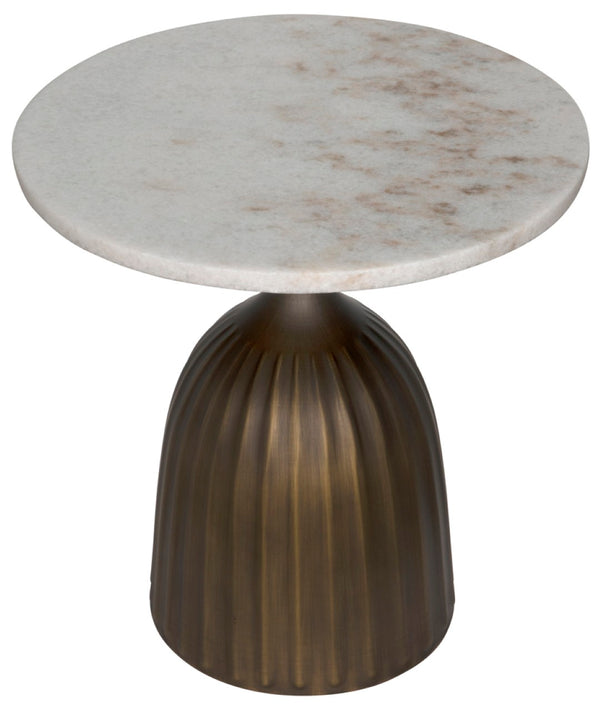 Noir Samuel Side Table - Artisan-Crafted Aged Brass Accent Table with Elegant White Marble Top GTAB984AB