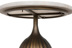 Noir Samuel Side Table - Artisan-Crafted Aged Brass Accent Table with Elegant White Marble Top GTAB984AB
