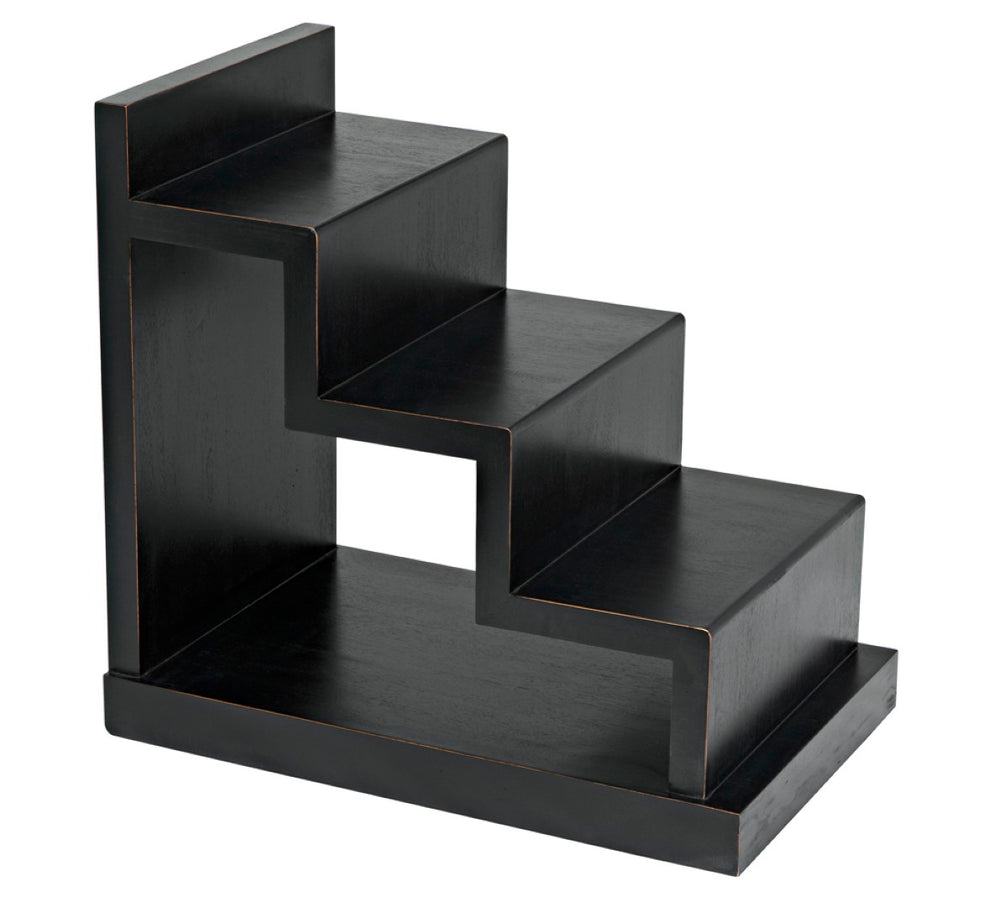 Noir Alistair Side Table - Handcrafted Mahogany Accent Table with Staircase Pattern for Modern Elegance GTAB989HB