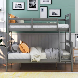 English Elm Twin Over Full Bunk Bed Solid Pine Frame with Angled Ladder and Safety Guardrails Gray GX000118AAE-1