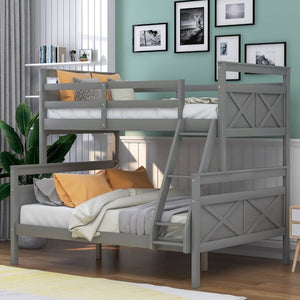 English Elm Twin Over Full Bunk Bed Solid Pine Frame with Angled Ladder and Safety Guardrails Gray GX000118AAE-1