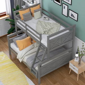 English Elm Twin Over Full Bunk Bed Solid Pine Frame with Angled Ladder and Safety Guardrails Gray GX000118AAE-1